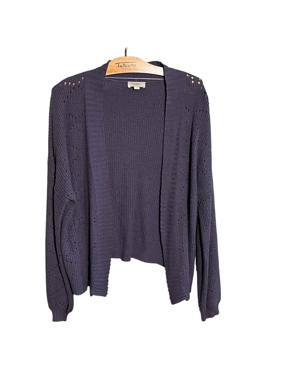 LOFT Navy Open Front Ribbed Cardigan Sweater Size Large